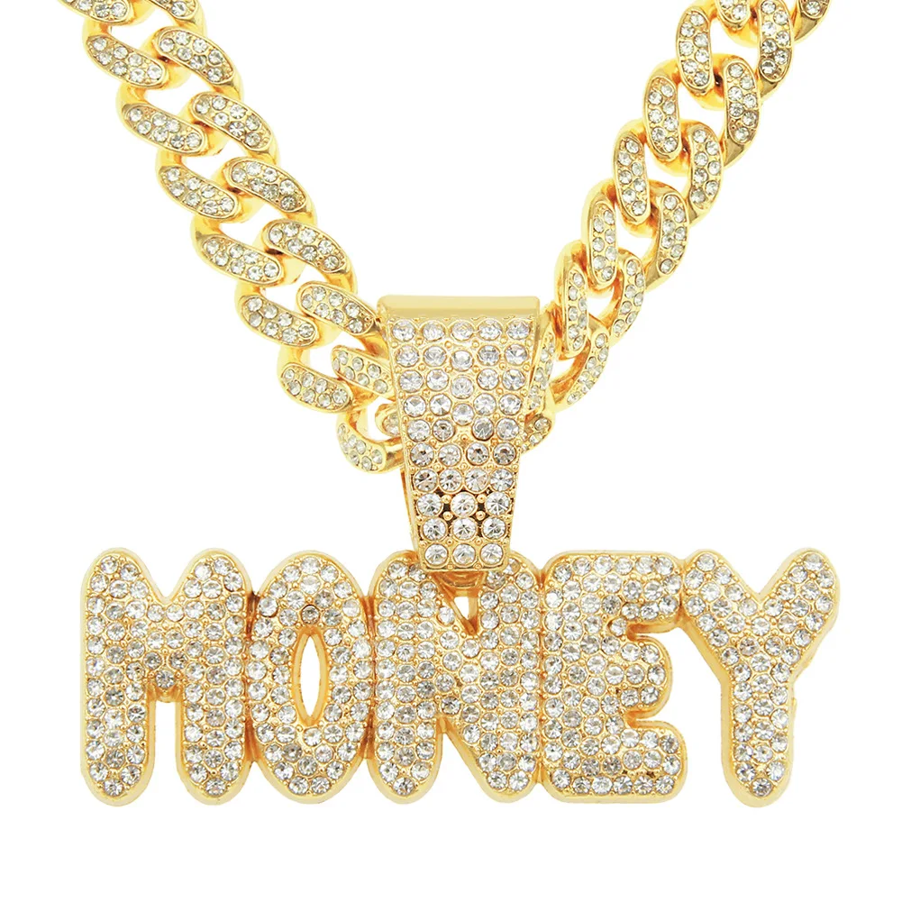 

Men Women Hip Hop MONEY Pendant Necklace with 13mm Cuban Chain Hiphop Iced Out Bling Bling Necklaces Fashion Jewelry Charm Gifts