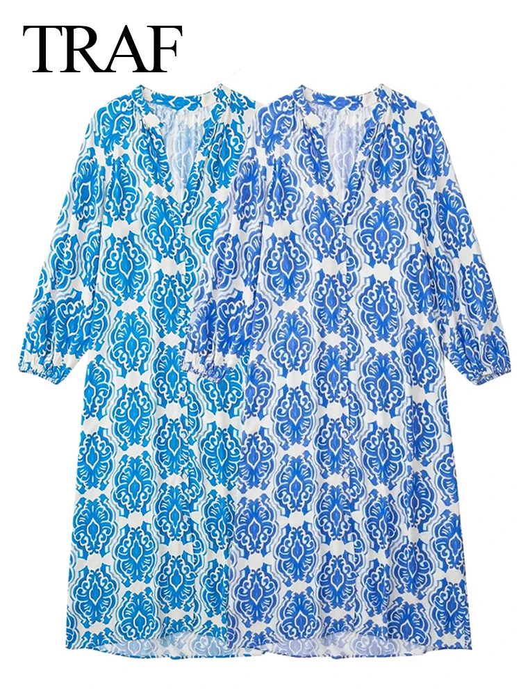 TRAF Vintage Print Blue Half Open Collar Shirt Dress Single Breasted Loose Casual Long Sleeve Comfort Commuter Daily Dress Women
TRAF Vintage Print Blue Half Open Collar Shirt Dress Single Breasted Loose Casual Long Sleeve Comfort Commuter Daily Dress Women