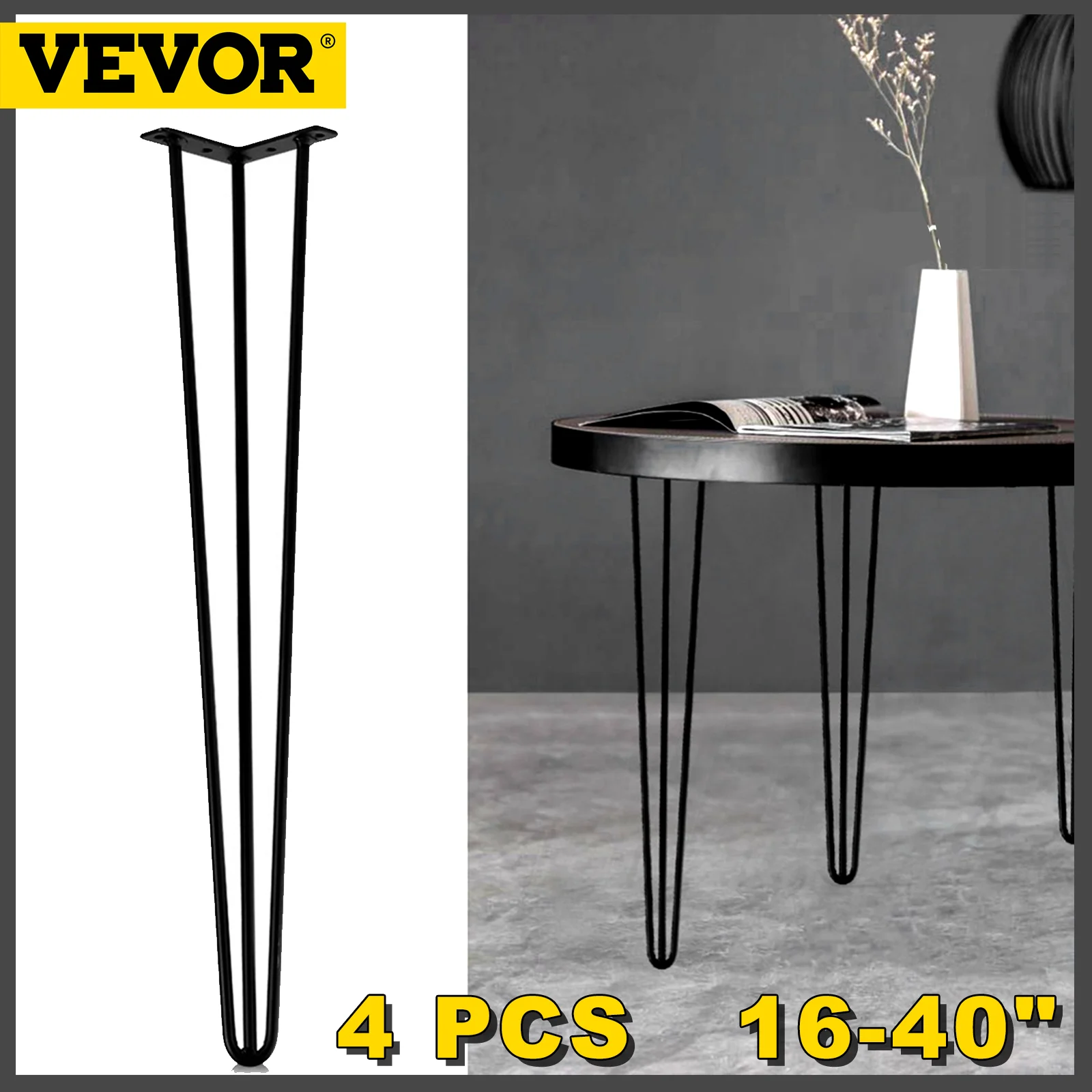 VEVOR 4Pcs Metal Table Legs 16-40 Inch 3-Rod Hairpin Furniture Legs DIY Home Bench Dining Desk End Coffee Table Feet Accessories
VEVOR 4Pcs Metal Table Legs 16-40 Inch 3-Rod Hairpin Furniture Legs DIY Home Bench Dining Desk End Coffee Table Feet Accessories