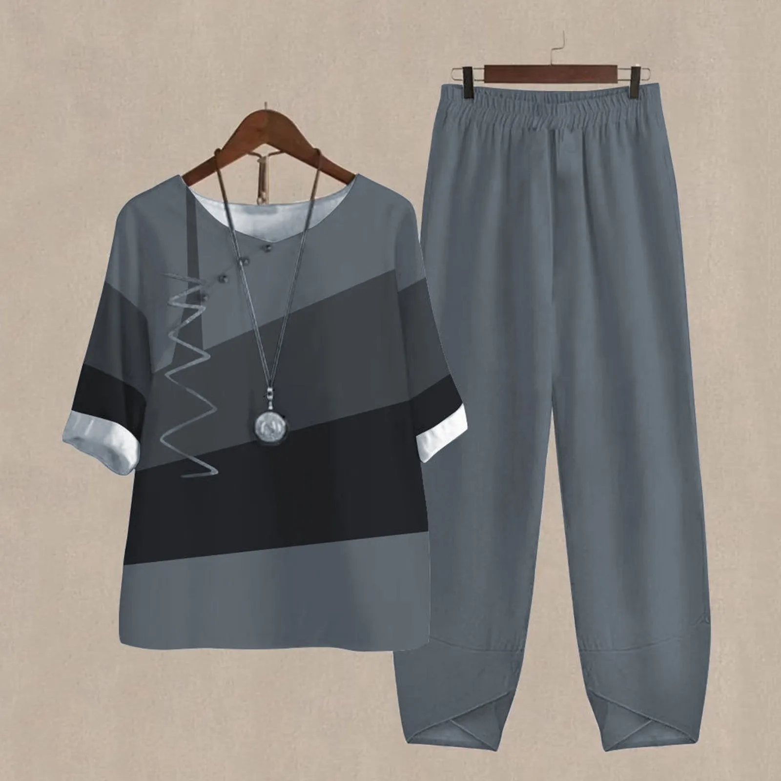 Women Pantsuit Two Piece Sets Vintage Print Crew Neck Loose Tops Elastic Waist Pockets Wide Leg Trousers Suit Holiday Outfits
Women Pantsuit Two Piece Sets Vintage Print Crew Neck Loose Tops Elastic Waist Pockets Wide Leg Trousers Suit Holiday Outfits