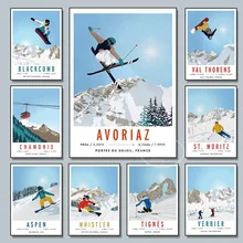 Canvas Painting Poster Wall Art Tignes Aspen Snowboard Ski France Canada Nordic and HD Prints for LivingRoom Wall Art Home Decor
