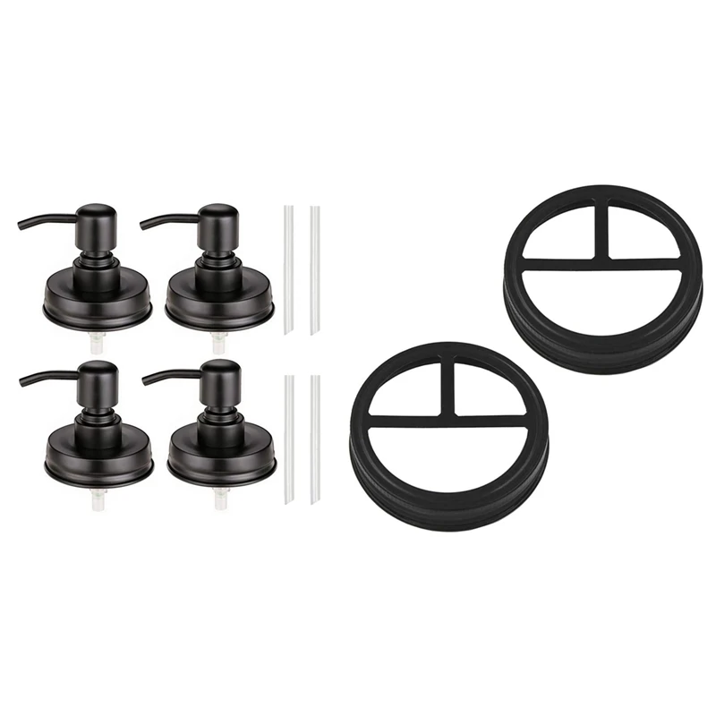 2X Mason Jar Toothbrush Holder Lid & 4-Pack Mason Jar Soap Dispenser Lid, Painted Black Rust Proof Lotion Dispenser Lid 
2X Mason Jar Toothbrush Holder Lid & 4-Pack Mason Jar Soap Dispenser Lid, Painted Black Rust Proof Lotion Dispenser Lid