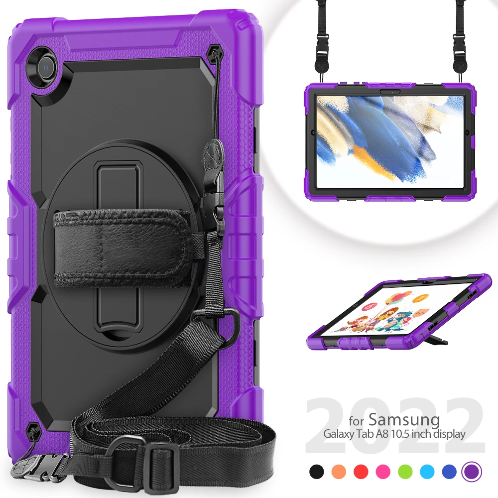 

Kids Safe Kickstand Tablet Case for Samsung Galaxy Tab A8 10.5 Case 2021 X200 X205 X207 360 Rotation Protective Cover Hand Strap