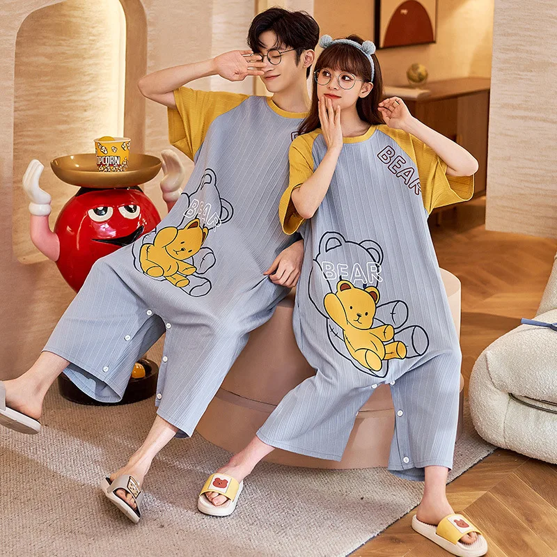 Couples Women Men Summer Sleepwear Cartoon Bear Korean Loose Jumpsuits Boys Girls Cotton One-Pieces Nightgown Femme Pyjamas
Couples Women Men Summer Sleepwear Cartoon Bear Korean Loose Jumpsuits Boys Girls Cotton One-Pieces Nightgown Femme Pyjamas