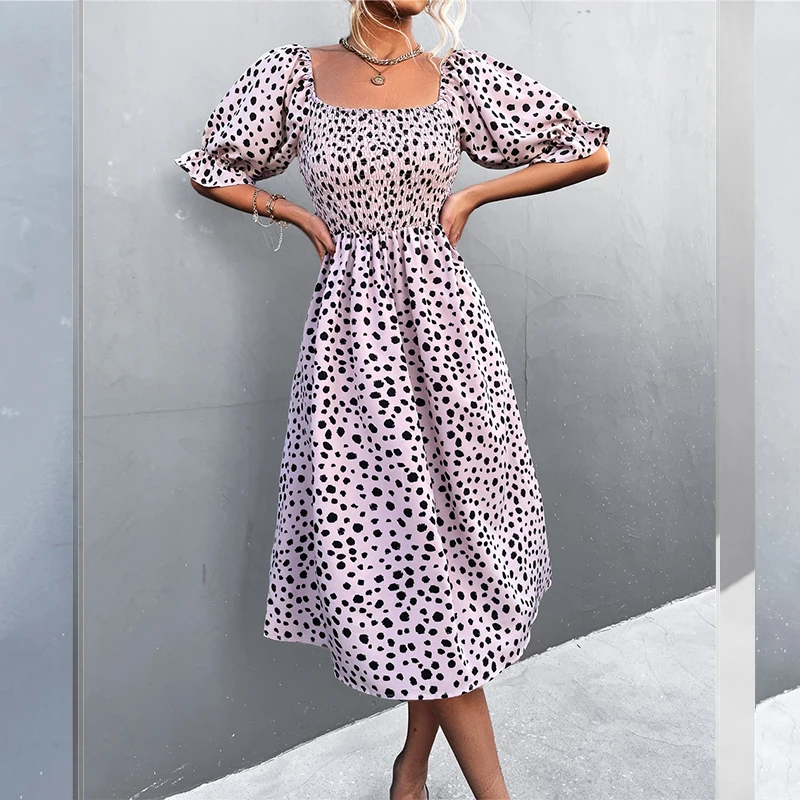 Bohemian Vintage French Fashion Square Neck Puff Sleeves Dot Print Dress Women Sexy Elegant Dress Casual Lady Spring Beach Style
Bohemian Vintage French Fashion Square Neck Puff Sleeves Dot Print Dress Women Sexy Elegant Dress Casual Lady Spring Beach Style
