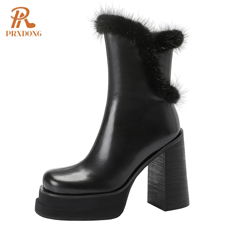 PRXDONG Genuine Leather Shoes Woman Ankle Boots 2023 Fashion Autumn Winter Warm Chunky High Heels Platform Black Dress Party 39
PRXDONG Genuine Leather Shoes Woman Ankle Boots 2023 Fashion Autumn Winter Warm Chunky High Heels Platform Black Dress Party 39