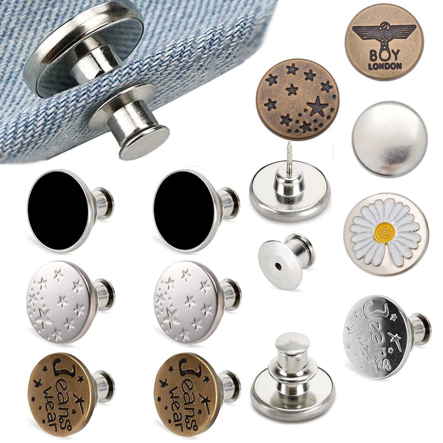 5-10pcs Fashion Jean Button Replacement Detachable Button Snap Fastener No Sew Instant button for jeans Jackets broches presion
5-10pcs Fashion Jean Button Replacement Detachable Button Snap Fastener No Sew Instant button for jeans Jackets broches presion