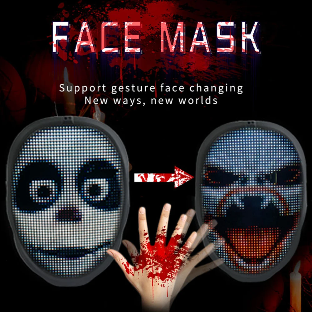 LED Luminous Bluetooth Face Cover Light Up Face Changing Full-Color Display Flash Map Mask DIY For Halloween Party Cosplay Props
LED Luminous Bluetooth Face Cover Light Up Face Changing Full-Color Display Flash Map Mask DIY For Halloween Party Cosplay Props