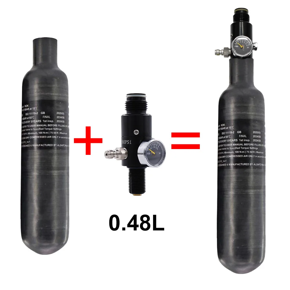 30Mpa 300Bar 4500Psi 0.48L 480cc Carbon Fiber Cylinder HPA Tank with High Pressure HPA Regulator Valve Fill Station M18*1.5
30Mpa 300Bar 4500Psi 0.48L 480cc Carbon Fiber Cylinder HPA Tank with High Pressure HPA Regulator Valve Fill Station M18*1.5