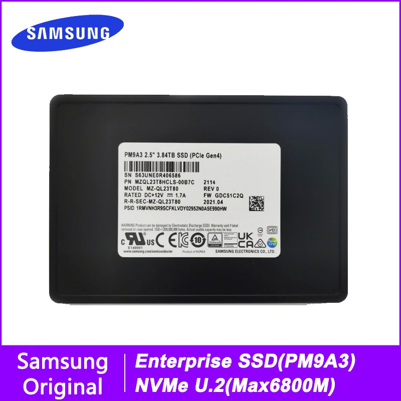 SAMSUNG PM9A3 NVMe U.2 Enterprise SSD 960GB 1.92TB 3.84TB 7.68TB 15.36TB Internal Solid State Disk Hard Disk HDD HD for Server
SAMSUNG PM9A3 NVMe U.2 Enterprise SSD 960GB 1.92TB 3.84TB 7.68TB 15.36TB Internal Solid State Disk Hard Disk HDD HD for Server