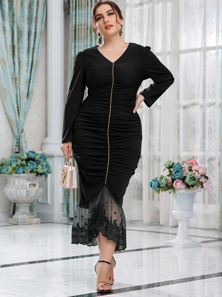 4XL 3XL Plus Size Dress Women V Neck Draped Slim Robe Spring Autumn Vintage Elegant Mesh Patchwork Oversize Party Mermaid Dress
4XL 3XL Plus Size Dress Women V Neck Draped Slim Robe Spring Autumn Vintage Elegant Mesh Patchwork Oversize Party Mermaid Dress
