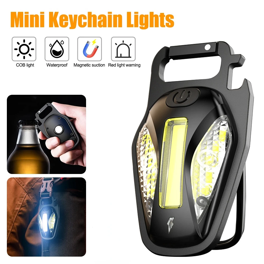 

8pcs Work Light Mini Keychain Flashlight Portable USB Charging Emergency Small Pocket Flashlights for Outdoor Camping Corkscrew