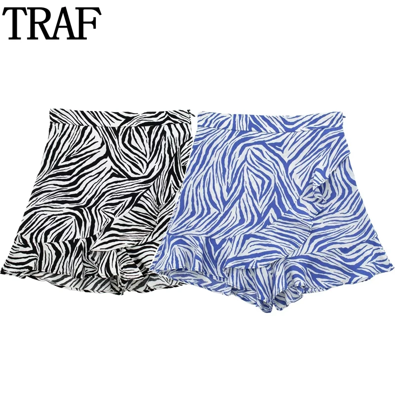 

TRAF Women's Skort Print Skirt Shorts Ruffle High Waist Polka Dot White Black Skirt Pants Streetwear Summer Skort For Women