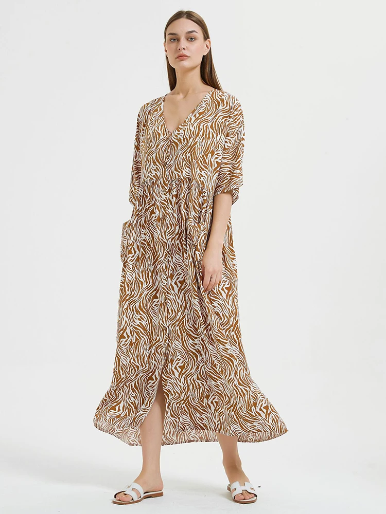 Jastie Cotton Loose Beach Long Dress Fashion Zebra Printed V-neck Holiday Dress Casual Pocket Buttons Chic Maxi Dresses Sundress
Jastie Cotton Loose Beach Long Dress Fashion Zebra Printed V-neck Holiday Dress Casual Pocket Buttons Chic Maxi Dresses Sundress