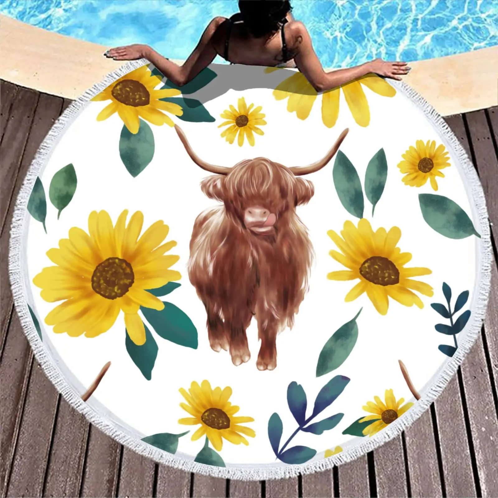 Round Beach Towels with Tassels Highland Yak Sunflowers Leaves Pool Beach Towel Corgi Lion Animal Sunscreen Shawl Towels
Round Beach Towels with Tassels Highland Yak Sunflowers Leaves Pool Beach Towel Corgi Lion Animal Sunscreen Shawl Towels