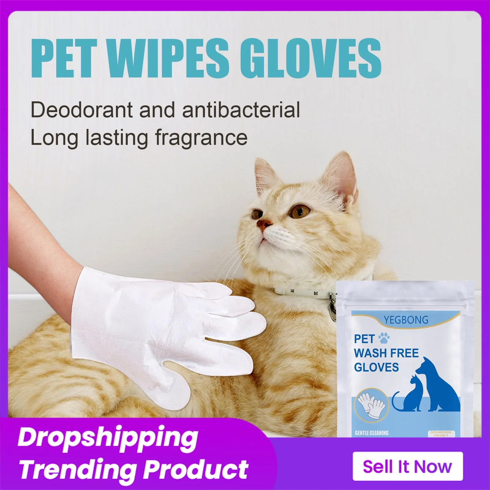 

Grooming Glove Pet Disposable Cleaning Gloves No Rinse Home Travel Cats Dogs SPA Bath Supplies Odorless Deodorant Antibacterial