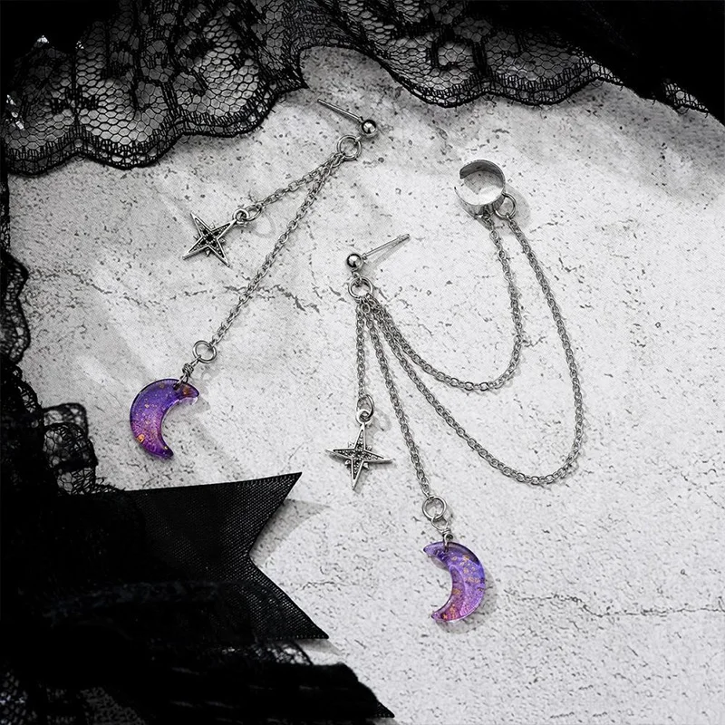 New Fashion Long Tassel Alloy Moon Star pendientes Earrings Gradient Purple Semi-Transparent Coloured Glaze Earrings Earclip Fem
New Fashion Long Tassel Alloy Moon Star pendientes Earrings Gradient Purple Semi-Transparent Coloured Glaze Earrings Earclip Fem