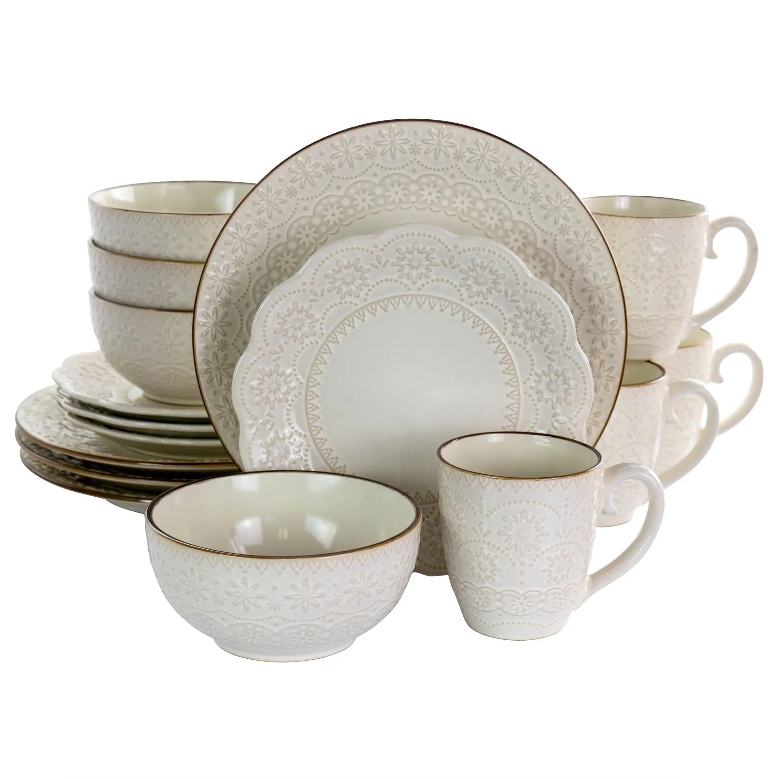 Free Shipping Contessa 16 Piece Embossed Scalloped Stoneware Dinnerware Set in Ivory
Free Shipping Contessa 16 Piece Embossed Scalloped Stoneware Dinnerware Set in Ivory