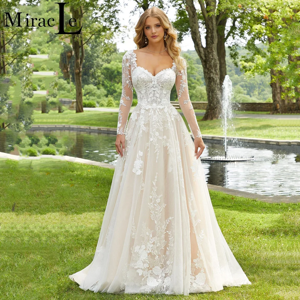 Vintage A-Line Sweetheart Wedding Dresses Lace Long Sleeve Bride Robes Sexy Backless Bridal Gowns Buttons New Vestidos De Novia
Vintage A-Line Sweetheart Wedding Dresses Lace Long Sleeve Bride Robes Sexy Backless Bridal Gowns Buttons New Vestidos De Novia