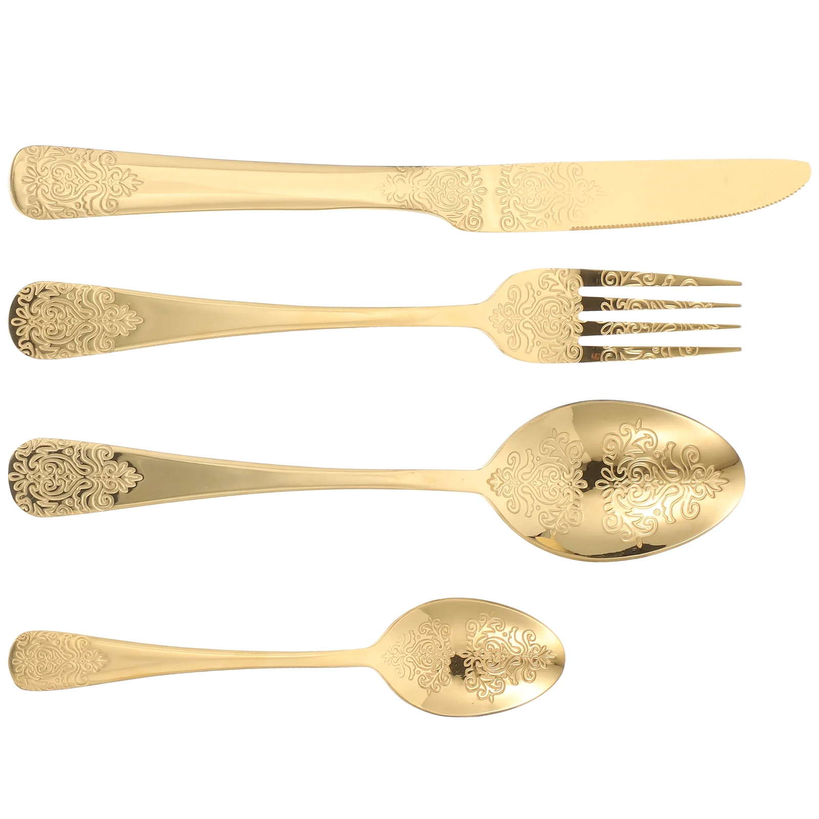 

Set Spoon Gold Flatware Utensils Fork Salad Serving Tableware Wedding Dessert Butter Steel Cutlery Golden Silverware Stainless