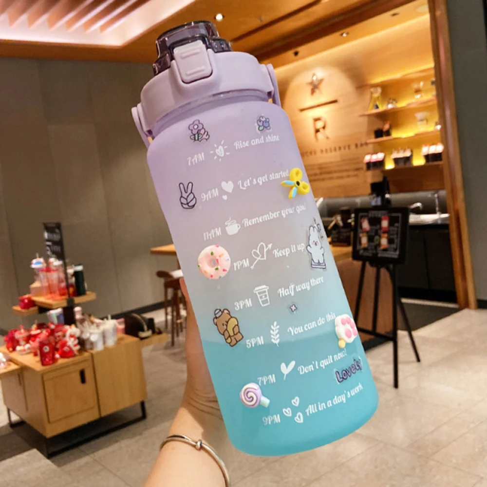 

2L Water Bottle With Time Marker For Girl Fitness Jugs With Straw Large Capacity Portable Sports Gym Big Drink Bottle BPA Free