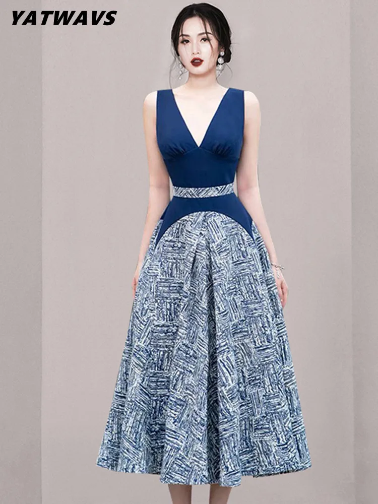 Elegant Vintage Splicing Jacquard Ball Gown Dresses For Women's High Quality Sexy V-Collar Sleeveless Summer Luxury Party Dress
Elegant Vintage Splicing Jacquard Ball Gown Dresses For Women's High Quality Sexy V-Collar Sleeveless Summer Luxury Party Dress