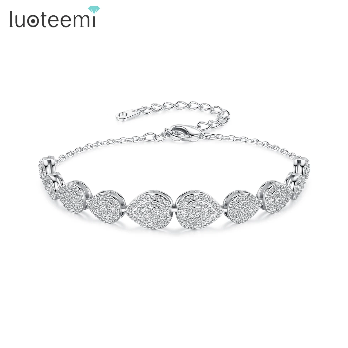 

LUOTEEMI Fashion Adjustable Bracelet for Women Multiple Waterdrop CZ Stones Open Bracelets for Girl New Arrival Free Shipping