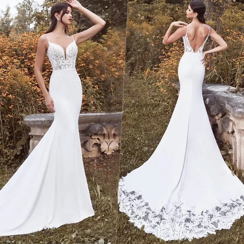 Gorgeous Deep V-Neck Spaghetti Strap Sleeveless Mermaid Wedding Dress 2022 Backless Long Train With Lace Elegant Robe De Mariée
Gorgeous Deep V-Neck Spaghetti Strap Sleeveless Mermaid Wedding Dress 2022 Backless Long Train With Lace Elegant Robe De Mariée
