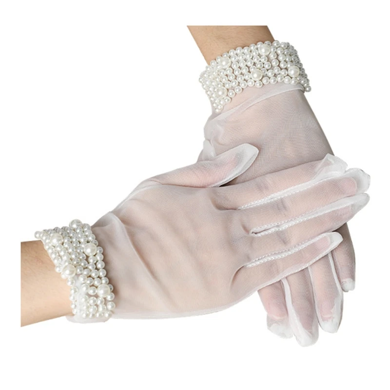 Women Bridal Gloves with Beads Adornment Sheer Short Tulle Marriage Party Gloves Wrist Length 8.6" Gifts Accessories
Women Bridal Gloves with Beads Adornment Sheer Short Tulle Marriage Party Gloves Wrist Length 8.6" Gifts Accessories