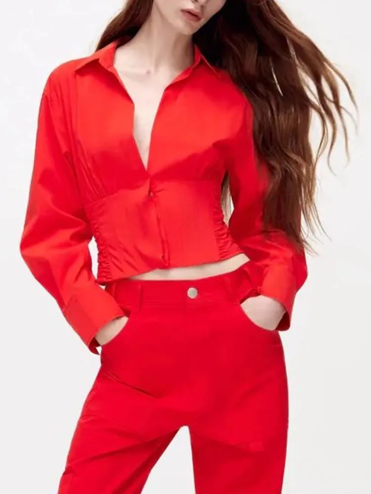 Zach AiIsa new fashion red polo collar long-sleeved texture women's poplin short shirt casual temperament short top women
Zach AiIsa new fashion red polo collar long-sleeved texture women's poplin short shirt casual temperament short top women