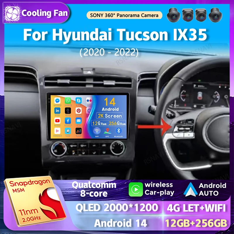 Android 14 Wi-Fi + 4G Carplay АВТО Автомобильное радио для Hyundai Tucson IX35 2020-2022 Навигация GPS