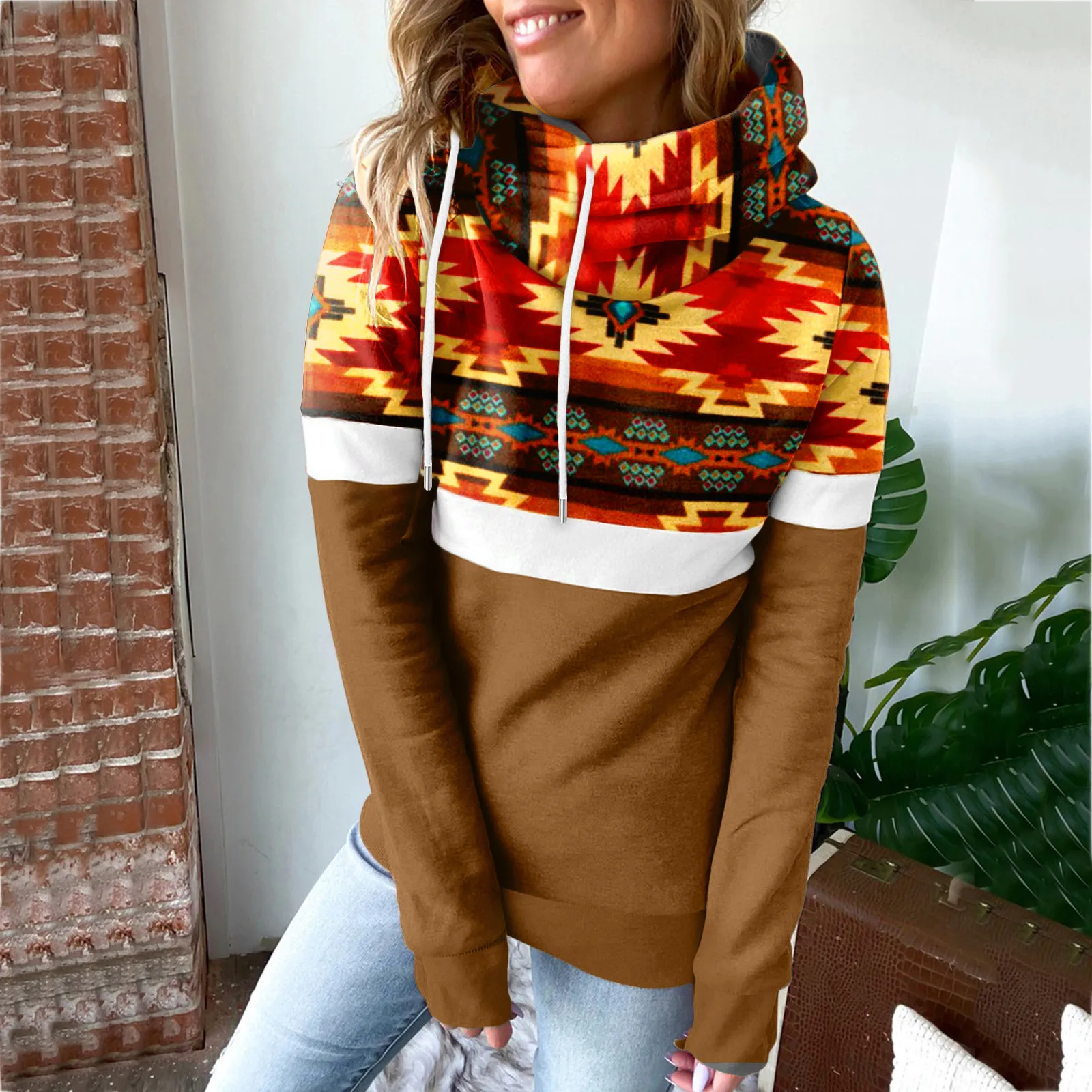 Women's Shirt Color Matching Pullover Hoodies Sweatshirt Tribal Printed Long Small Womens Sweatshirt Long Sweatshirt with Pocket
Women's Shirt Color Matching Pullover Hoodies Sweatshirt Tribal Printed Long Small Womens Sweatshirt Long Sweatshirt with Pocket