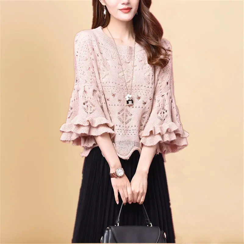 Fashion Solid Color Flare Sleeve Knitted Hollow Out Sweater Women Clothing 2022 Autumn New Loose Crew Neck Casual Pullovers Tops
Fashion Solid Color Flare Sleeve Knitted Hollow Out Sweater Women Clothing 2022 Autumn New Loose Crew Neck Casual Pullovers Tops
