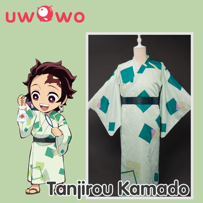 

UWOWO Anime Demon Slayer Tanjirou Kamado Cosplay Costume Summer Version Kimono Outfit for Women Pajamas Halloween