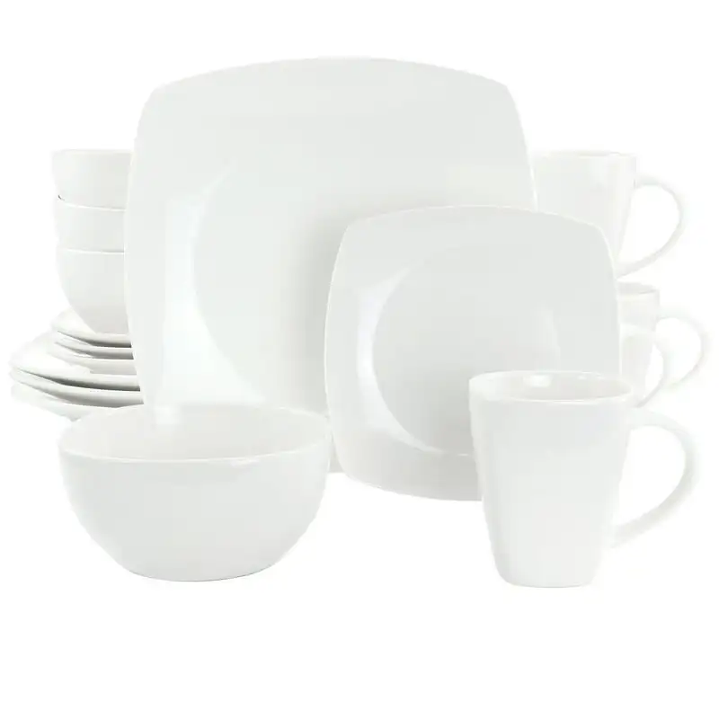 16 Piece Square Fine Ceramic Dinnerware Set in White Tableware Set Restaurant Home Gift 
16 Piece Square Fine Ceramic Dinnerware Set in White Tableware Set Restaurant Home Gift
