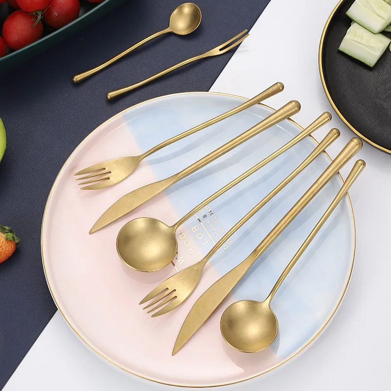 Retro Matte Gold 304 Stainless Steel Tableware Round Handle Knife Fork Spoon Coffee Teaspoon Western Dinnerware for Kitchen
Retro Matte Gold 304 Stainless Steel Tableware Round Handle Knife Fork Spoon Coffee Teaspoon Western Dinnerware for Kitchen