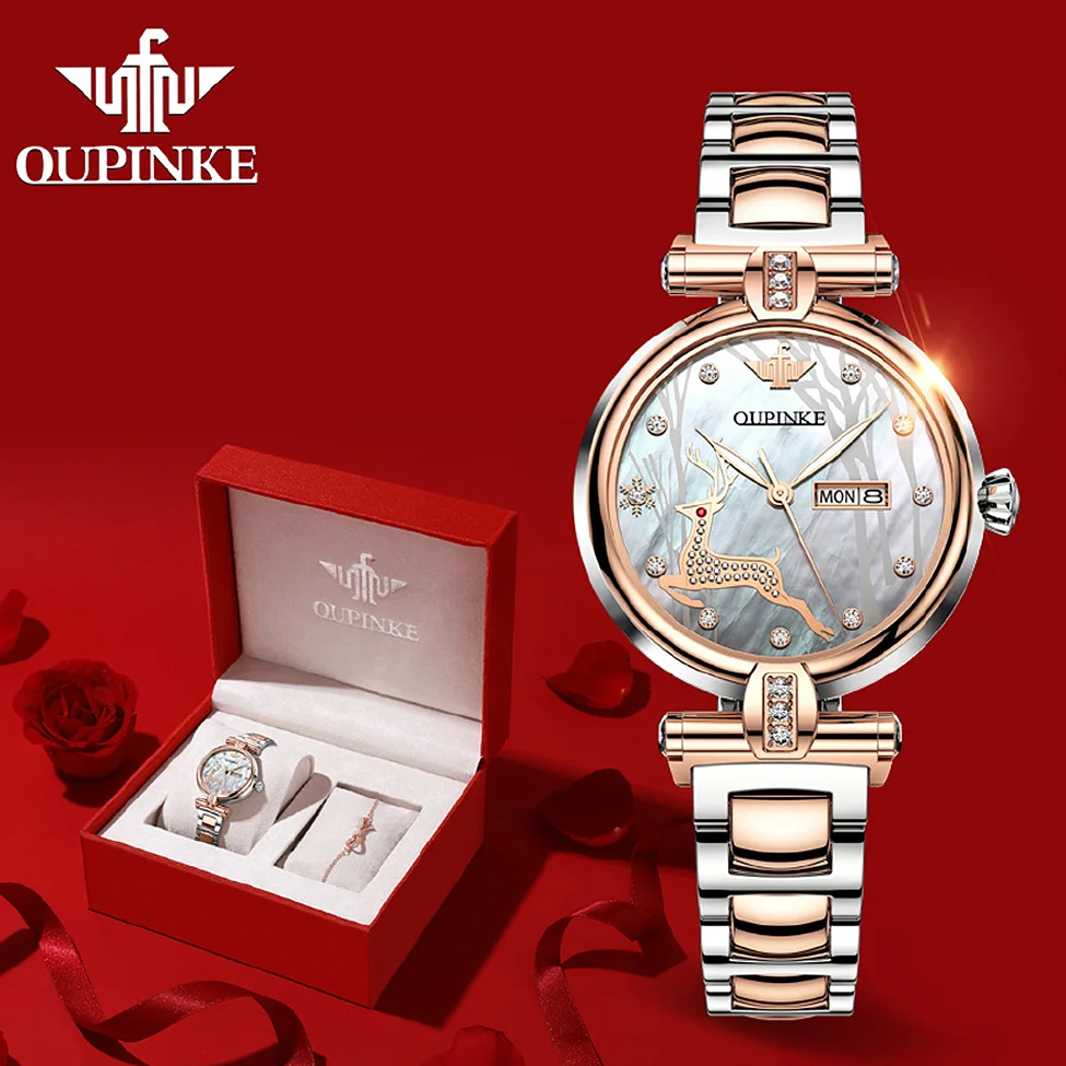 OUPINKE Luxury Watch Women Automatic Mechanical Waterproof Elegant Sapphire Crystal Watches Bracelet Ladies Wristwatch Gift Set
OUPINKE Luxury Watch Women Automatic Mechanical Waterproof Elegant Sapphire Crystal Watches Bracelet Ladies Wristwatch Gift Set