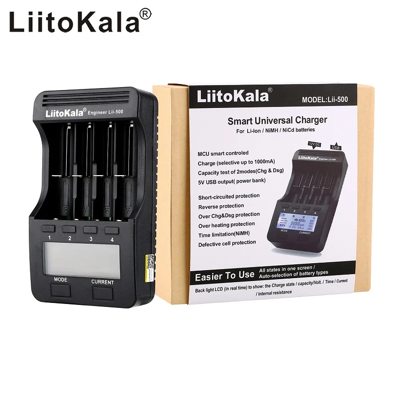 Зарядное устройство LiitoKala Lii500 LCD, для зарядки батарей 3,7 В/1,2 В, 18650, 26650, 16340, 14500, 10440, 18500, с дисплеем, + адаптер для Lii500 12 В, 2 А/5 В, 1 А
Зарядное устройство LiitoKala Lii500 LCD, для зарядки батарей 3,7 В/1,2 В, 18650, 26650, 16340, 14500, 10440, 18500, с дисплеем, + адаптер для Lii500 12 В, 2 А/5 В, 1 А