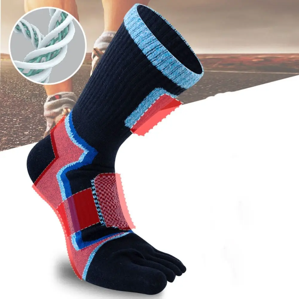 

Спортивные носки с разрезом, Длинные Модные цветные носки с пятью пальцами в стиле пэчворк, хлопковые носки средней длины, чулочно-носочные изделия, мужские носки