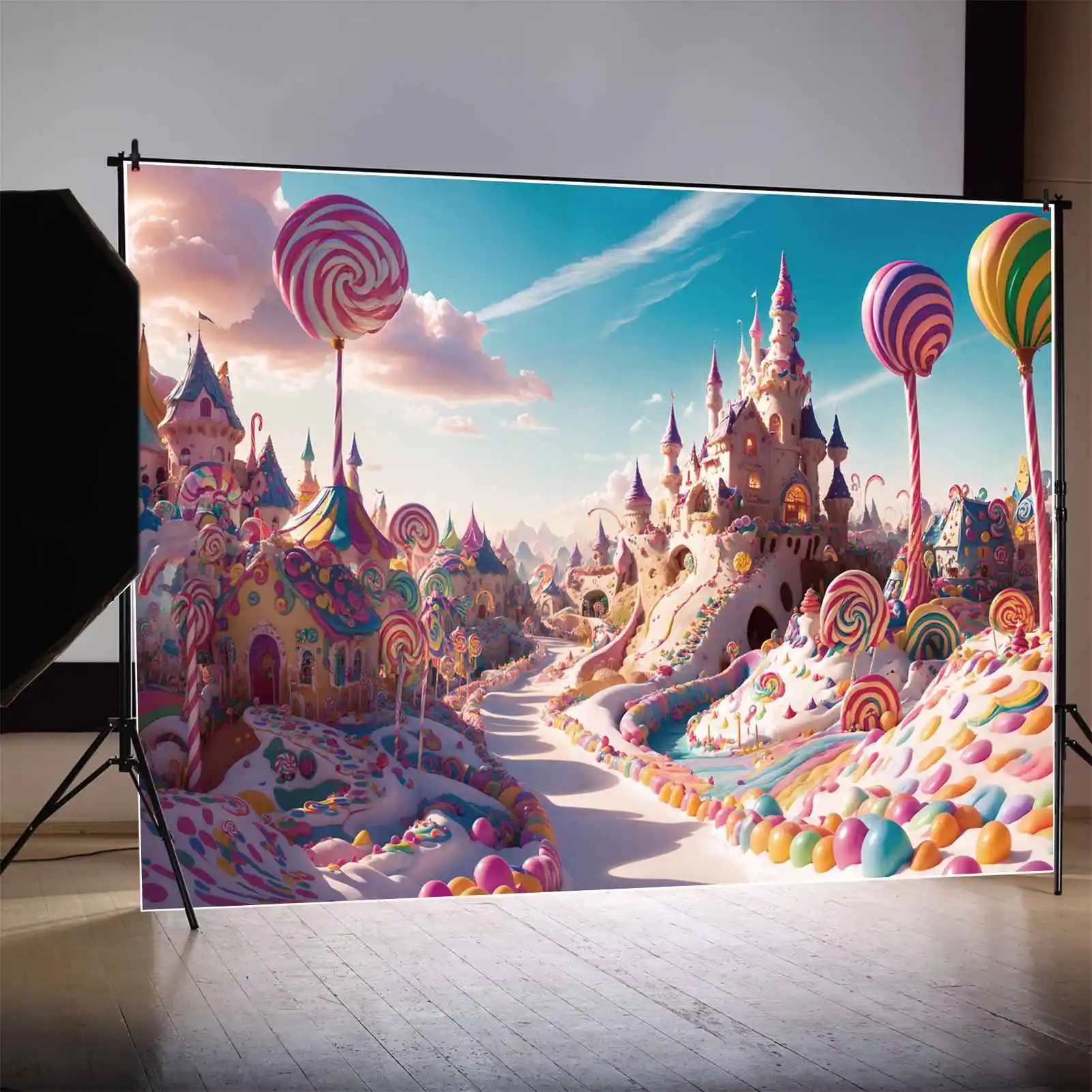 Candyland Birthday Party Castle Photography Backdrops Rainbow Cream Lollipop Clouds Sky Pathway Children Photo Booth Backgrounds
Candyland Birthday Party Castle Photography Backdrops Rainbow Cream Lollipop Clouds Sky Pathway Children Photo Booth Backgrounds
