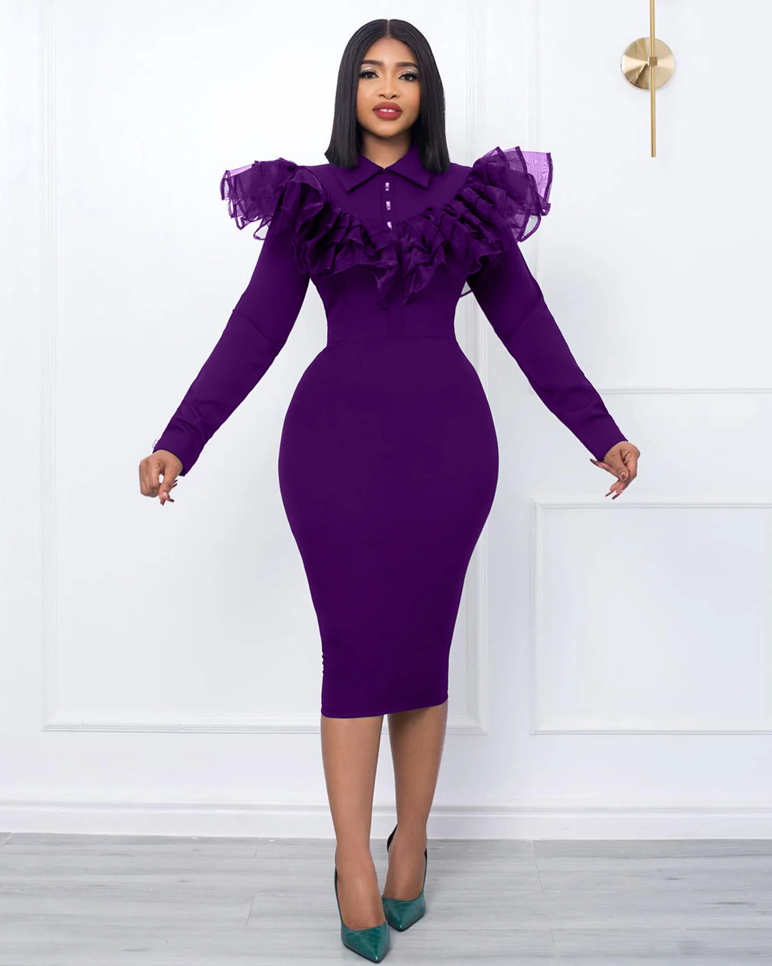 Women Dress Ruffles Long Sleeves Elegant Office Ladies Work Wear Autumn Winter Female
Women Dress Ruffles Long Sleeves Elegant Office Ladies Work Wear Autumn Winter Female