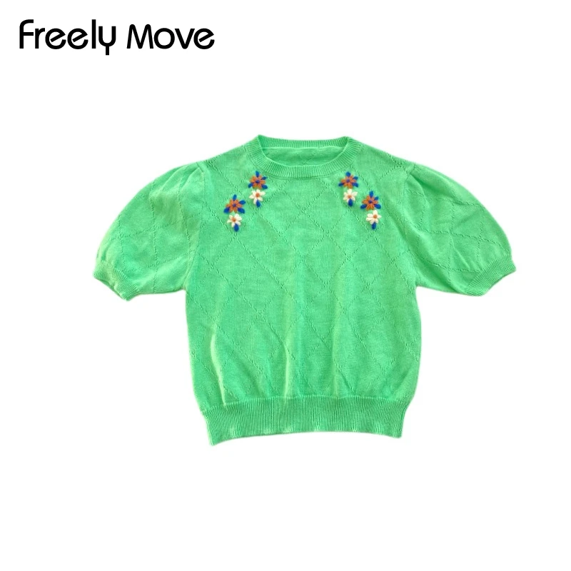 Freely Move Knitted Girl T Shirt Fashion Floral Embroide Tshirt Sweater Stitch Summer Short Sleeve Girls Kids T-Shirt
Freely Move Knitted Girl T Shirt Fashion Floral Embroide Tshirt Sweater Stitch Summer Short Sleeve Girls Kids T-Shirt