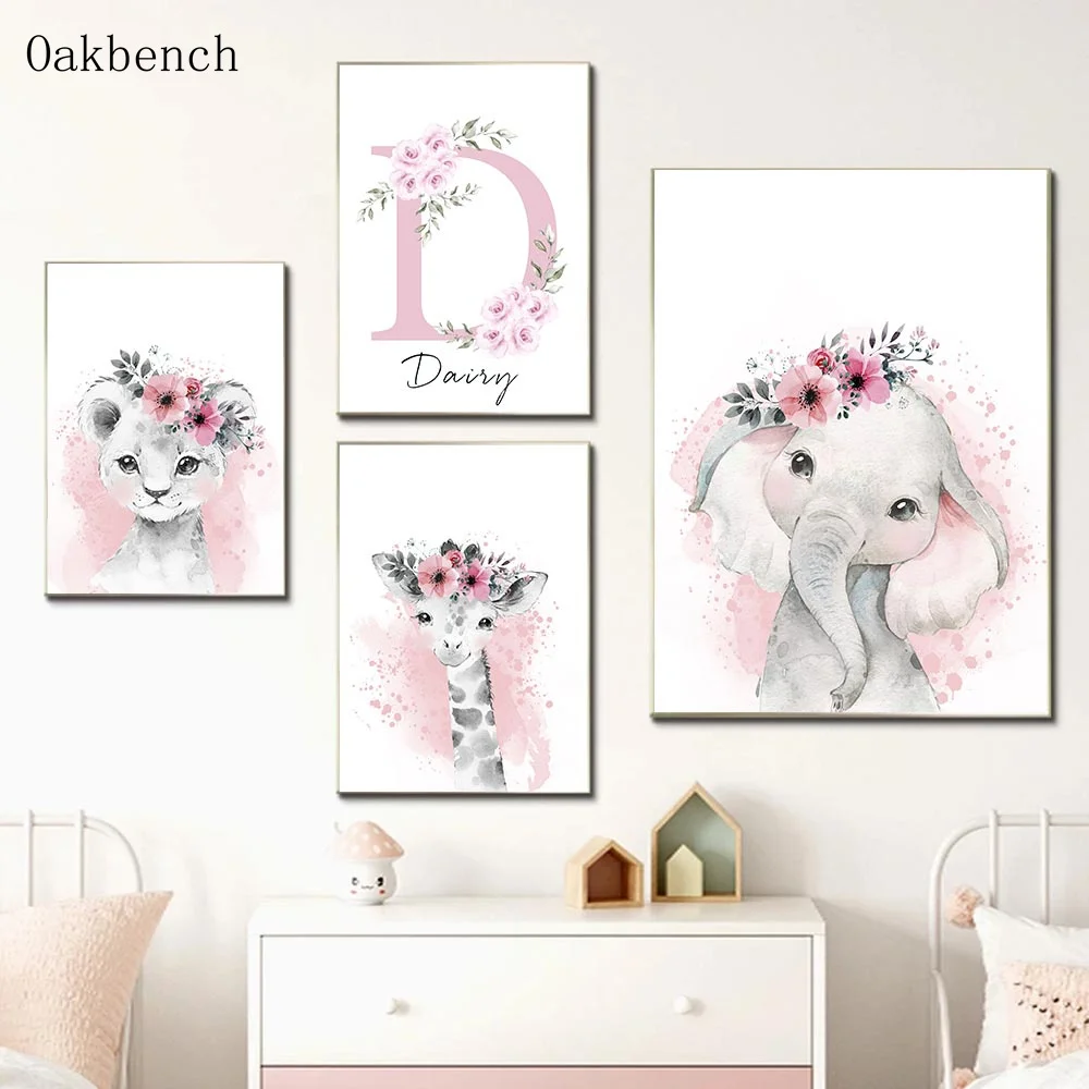 Nursery Poster Custom Name Canvas Painting Jungle Animals Elephant Art Prints Pink Flower Letter Nordic Poster Kids Room Decor
Nursery Poster Custom Name Canvas Painting Jungle Animals Elephant Art Prints Pink Flower Letter Nordic Poster Kids Room Decor