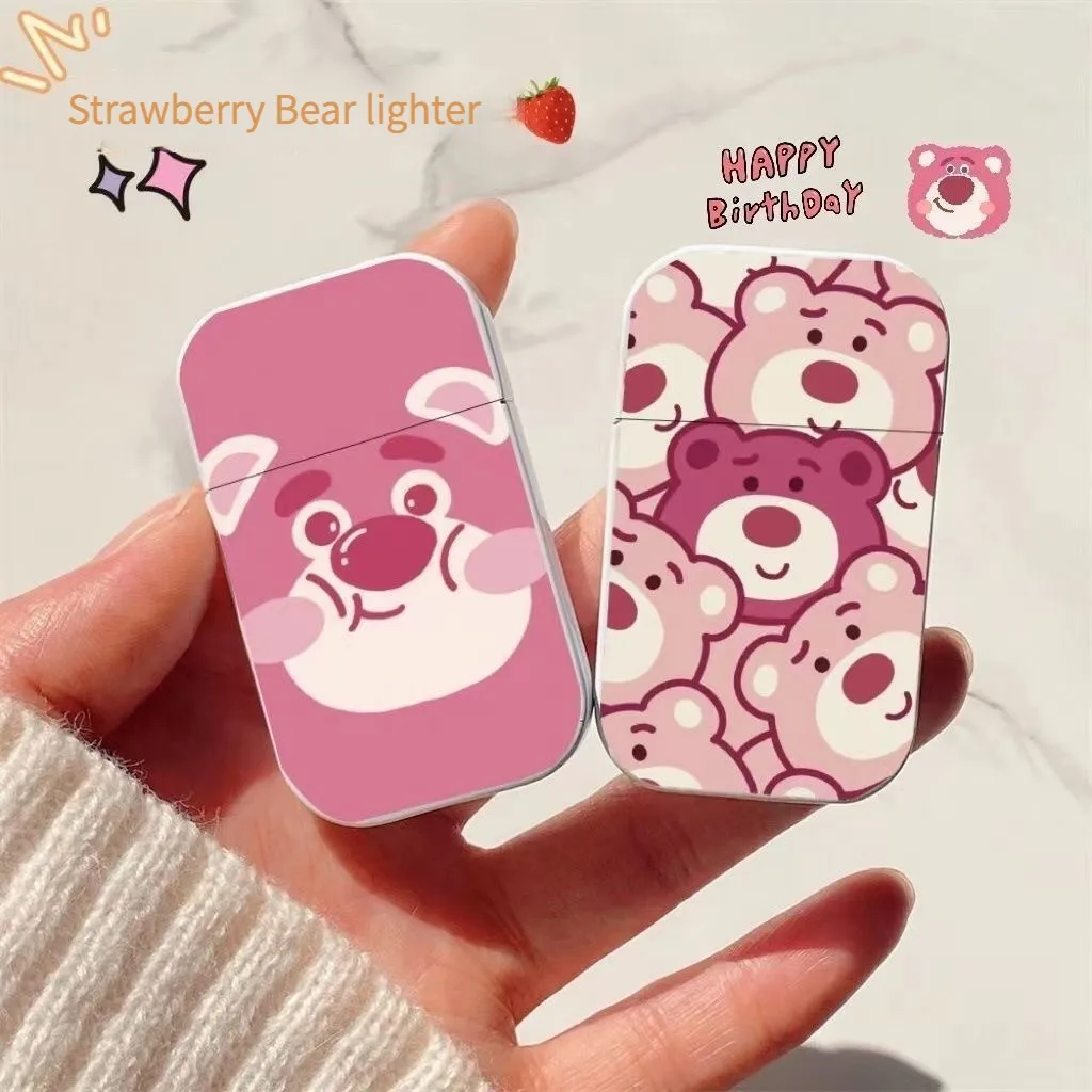 

Strawberry Bear Cute Pink Flame Gas Lighter Ins Wind High Value Creative Windproof Can Send Boyfriend