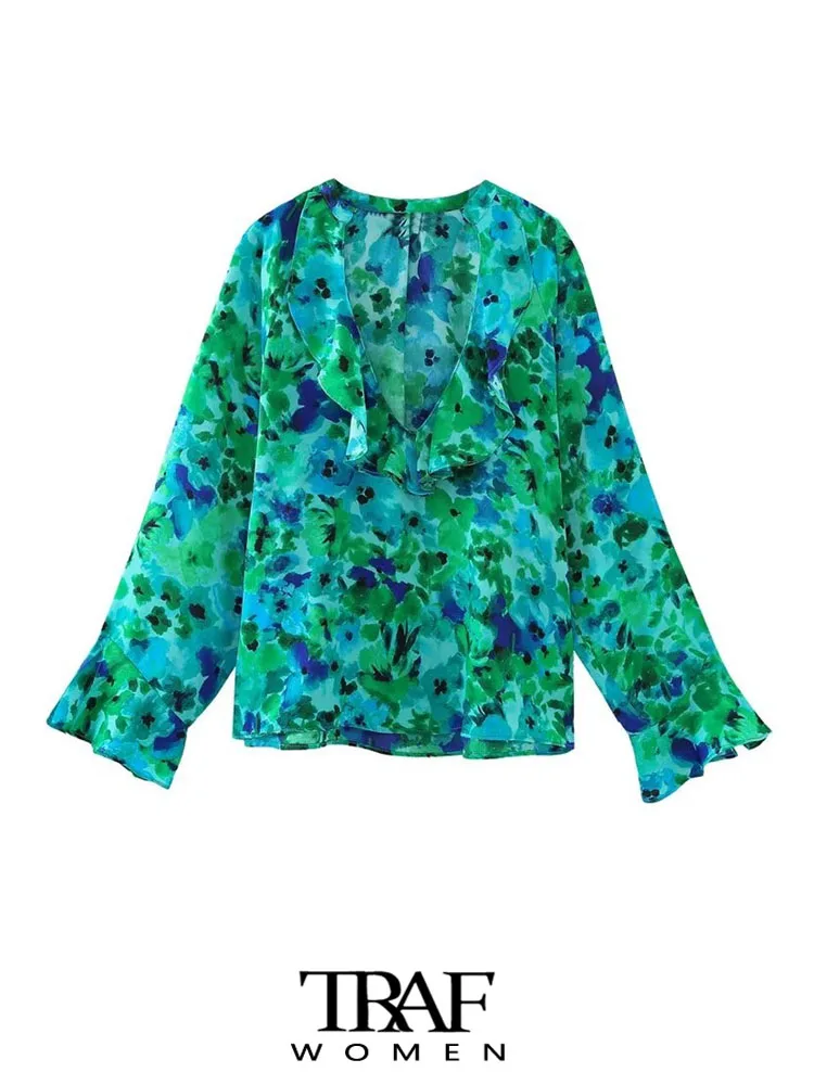 TRAF Women Fashion With Ruffles Printed Blouses Vintage V Neck Long Sleeve Female Dresses Vestidos Mujer
TRAF Women Fashion With Ruffles Printed Blouses Vintage V Neck Long Sleeve Female Dresses Vestidos Mujer