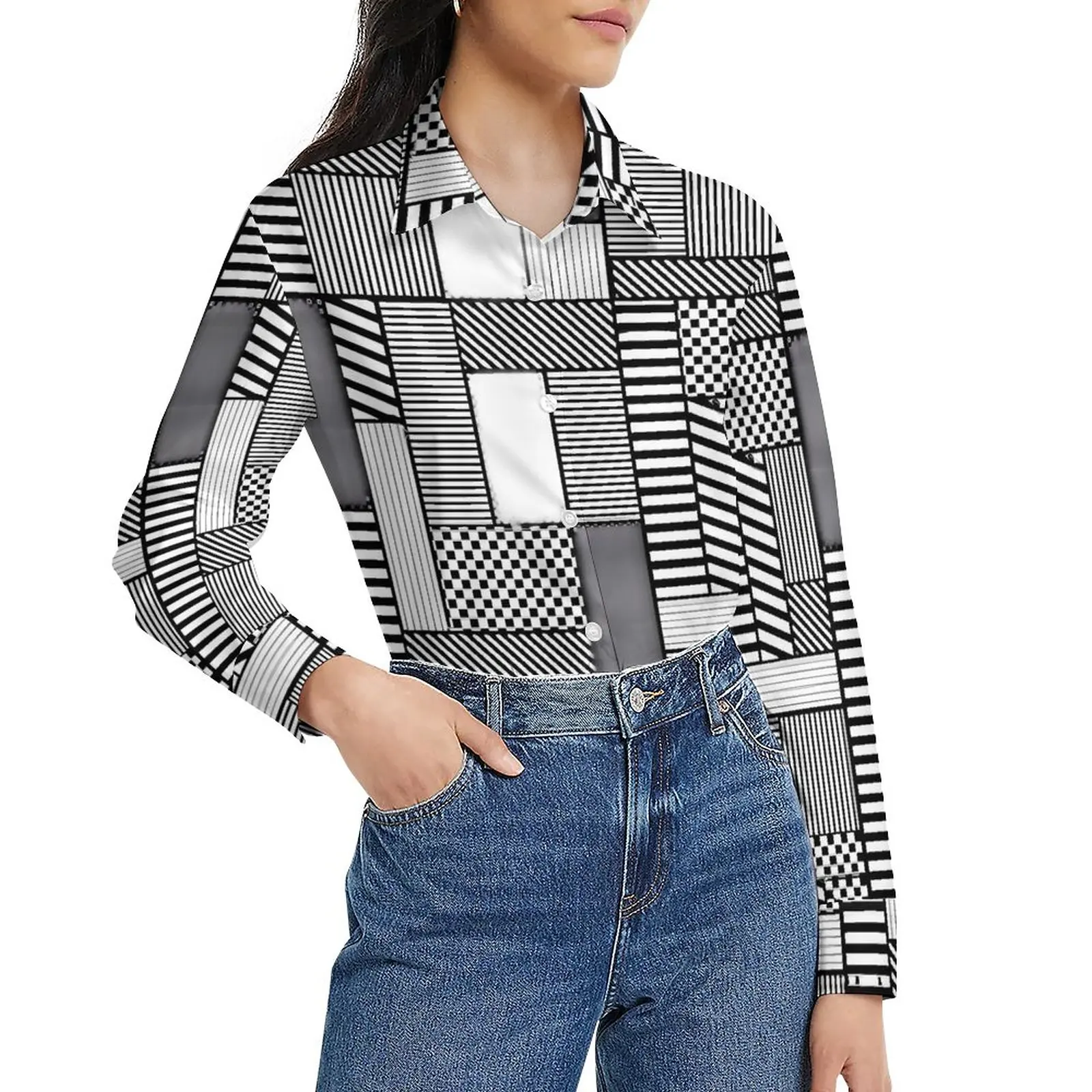 Patchwork Print Loose Blouse Geomatric Casual Oversized Blouses Women Long-Sleeve Cute Shirt Summer Design Clothing 
Patchwork Print Loose Blouse Geomatric Casual Oversized Blouses Women Long-Sleeve Cute Shirt Summer Design Clothing