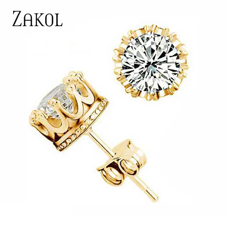 ZAKOL Fashion Crown Women Classic Shining Round Cz Zircon Small Stud Earrings Gold Color Ears for Men Crystal Party Jewelry
ZAKOL Fashion Crown Women Classic Shining Round Cz Zircon Small Stud Earrings Gold Color Ears for Men Crystal Party Jewelry
