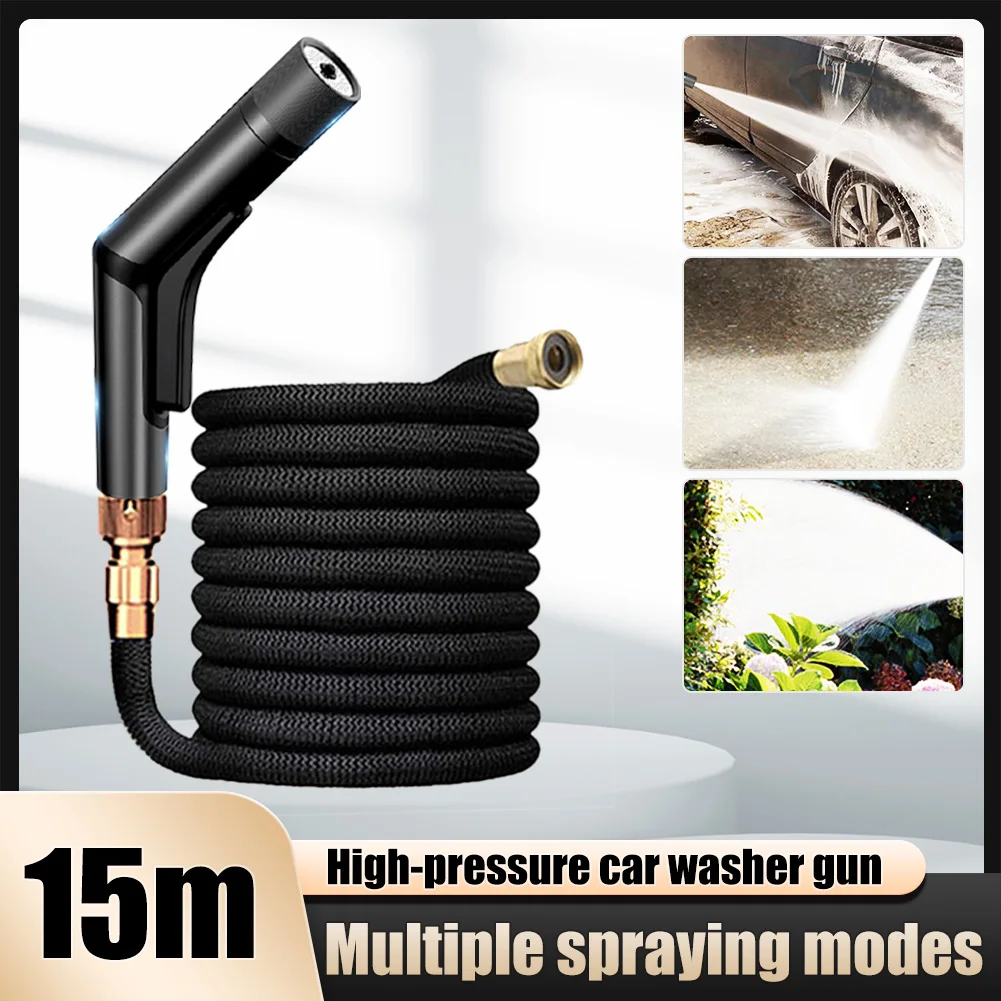 

Car Wash Gun High Pressure Washer with Expandable Garden Hose 15m 6 Function Nozzle Car Washing Tools Garden Home Cleaning Kit