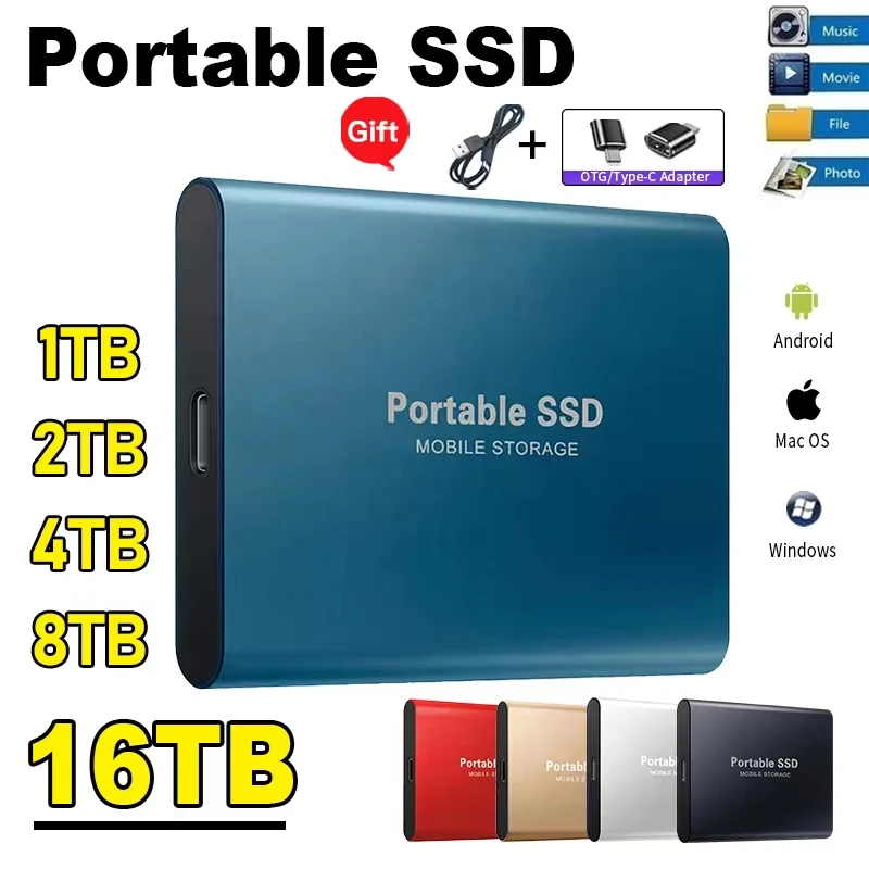 Portable SSD 1TB High-speed Mobile Solid State Drive 500GB External Storage Decives Type-C USB 3.1 Interface for Laptop/PC/ Mac
Portable SSD 1TB High-speed Mobile Solid State Drive 500GB External Storage Decives Type-C USB 3.1 Interface for Laptop/PC/ Mac