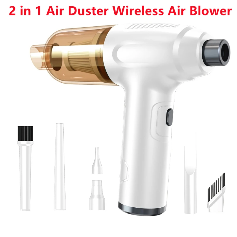 2 in 1 Air Duster Wireless Air Blower Compressed Vacuum Cleaner for Computer Keyboard Camera Cleaning 120W Rechargeable
2 in 1 Air Duster Wireless Air Blower Compressed Vacuum Cleaner for Computer Keyboard Camera Cleaning 120W Rechargeable